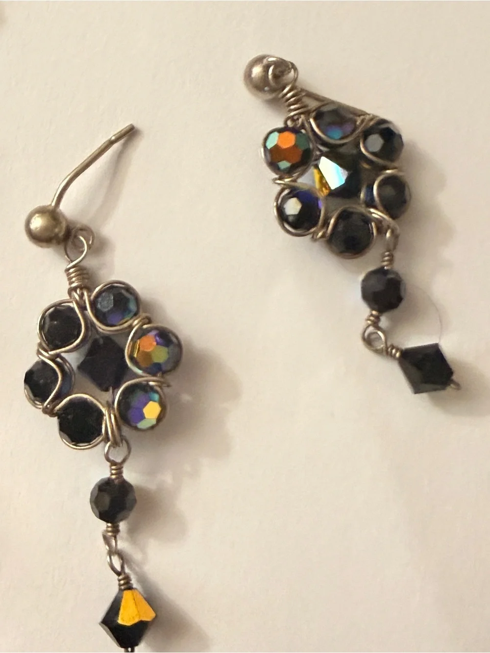 Artisan Black Necklace and Earrings with Multicolor Aurora Crystals
